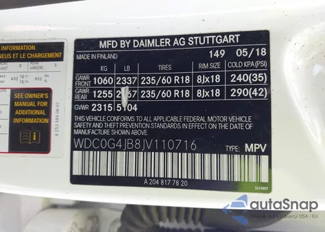 2018 Mercedes-Benz Glc 300 из США, поврежденный, VIN WDC0G4JB8JV110716